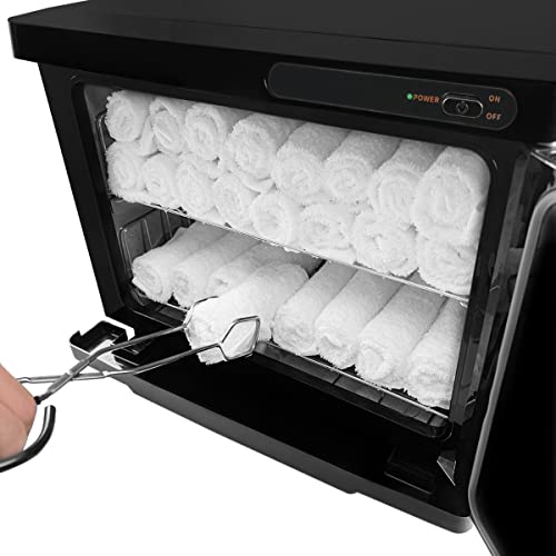 Foto von Kompressenwärmer Handtuchwärmer Wärmeschrank Schwarz 23L UV-Sterilisation Elektrisch Schönheitssalon Beauty Salon Kosmetik Edelstahl 2 Herausnehmbare Einlegeböden Abtropfschale 200W 2 x GRATIS Zangen
