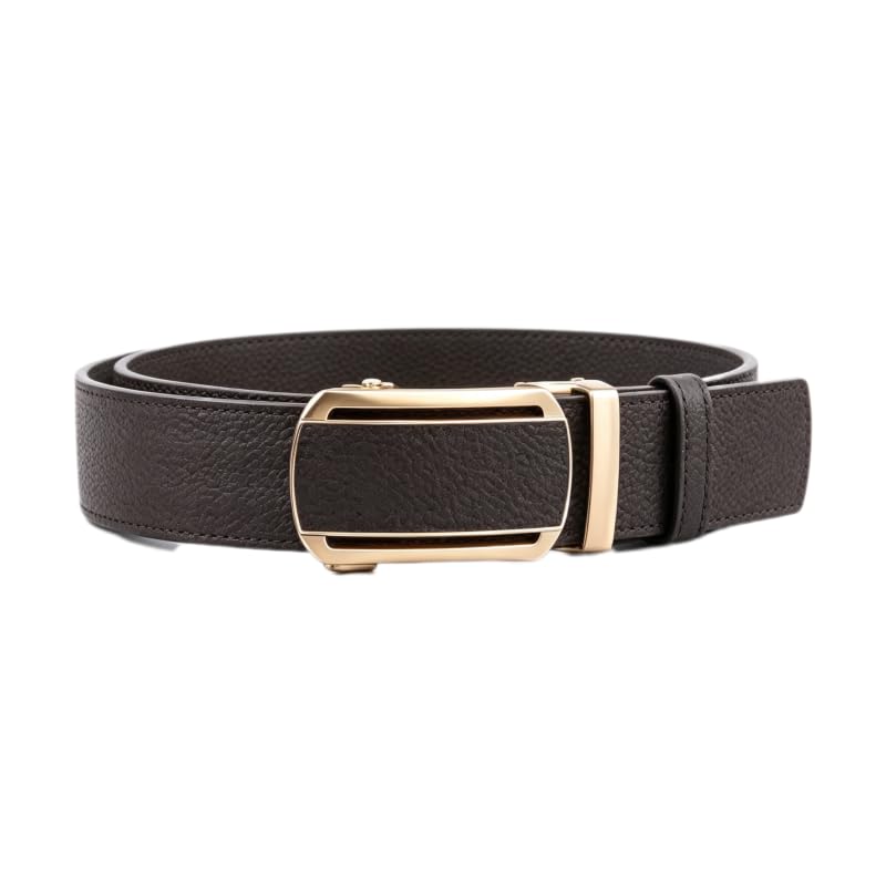 Correas de cintura para hombre de piel de vaca auténtica de estilo empresarial con hebilla automática, piel de vacuno auténtica, 3,4 cm de ancho, cinturones marrones