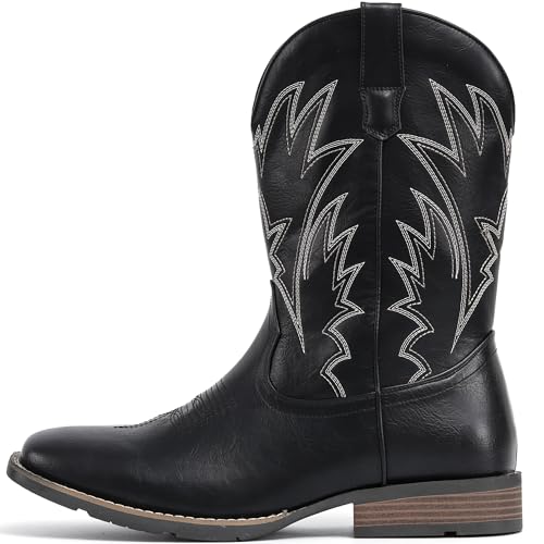 IUV Cowboy Boots For Men Square Toe Western Boots Durable Classic Embroidered Pull On Boot Slip Resistant Country Boot2