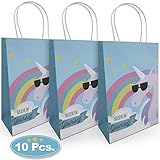 Kaapow Unicorn Party Bags. 10 Paper Bags with Handles. Perfect for Children's Birthday Parties, Treats, Toys, loot, Favors, Craft and Celebrations