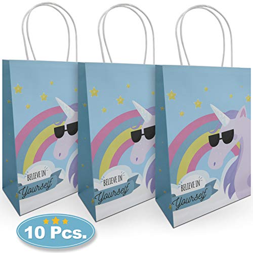Unicorn Party bags. 10 paper bags with handles. Perfect for children's Birthday parties, treats, toys, loot, favors, craft and celebrations