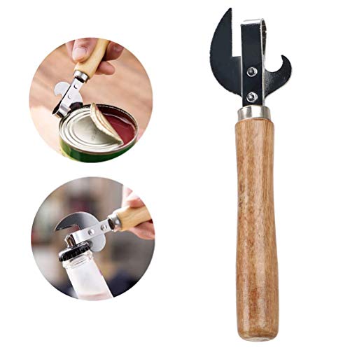 CLFYOU Abrelatas manual de mango de madera, profesional ergonómico de acero inoxidable, abridor de botellas, accesorio de cocina para el hogar, práctico y duradero