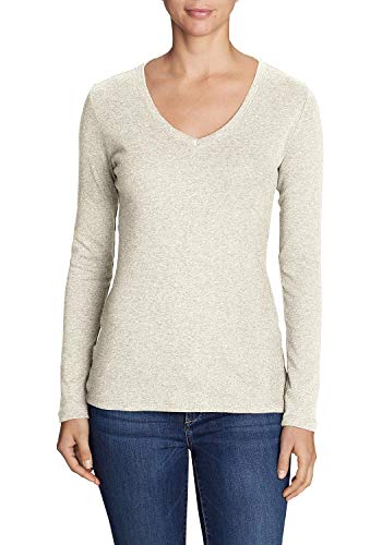 Eddie Bauer Damen Favorite Shirt - Langarm mit V-Ausschnitt, Gr. L (42/44), Hafer meliert