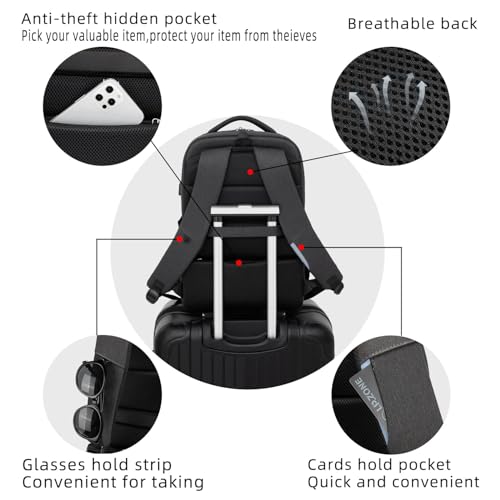 Image of DUSLANG 17 Inch Laptop Backpack for Travel Water Resistant College Backpack for Men Women Laptop Bag with USB Charging Port black lock,Black