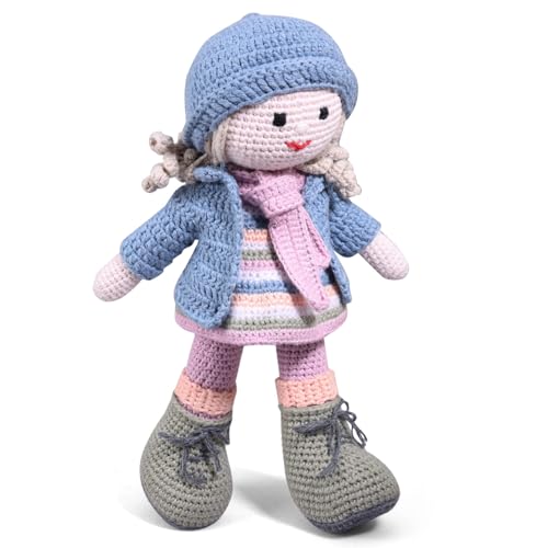 Image of Bonfino Handmade Crochet Doll for Babies & Kids, Soft Knitted Cotton Baby Doll, Cute Cuddly Toy for Playtime Sleep & Gifting, 25 cm, BIS Certified (Miss Zelo)