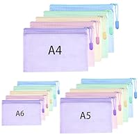 15 Stück Dokumententasche A4+A5+A6, Dokumentenmappe mit Reißverschluss Wasserdichte Reißverschlusstasche Dokumententaschen für Schule Büro Datei Testpapiere Quittungen Kosmetika, 5 Farben