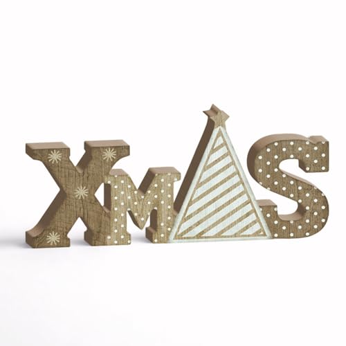 Putuo Decor Weihnachtsdeko Holz Xmas Schriftzug mit Tannenbaum Design...