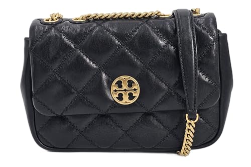 Tory Burch 148243 Willa Black Diamond Quilted With Gold Hardware Women's Shoulder Bag