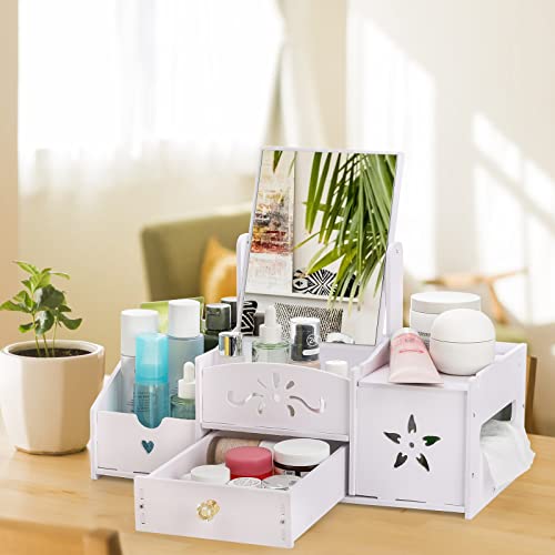 Frcctre Makeup Organizer With Mirror, Plastic Cosmetic Storage Organizer With Drawers And Tissue Box, Makeup Display Cases For Vanity, Dresser And Bathroom Countertop #TOP5