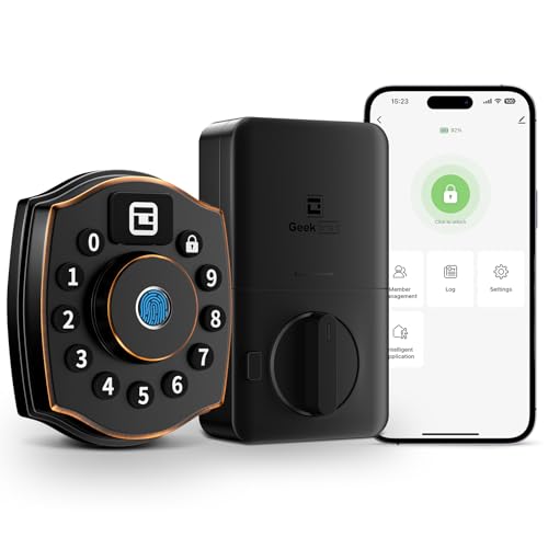 Geek Smart Fingerprint Deadbolt Lock with Keypad Smart Deadbolt with Code Electronic Door Locks for Front Door Keyless Entry Door Lock App Control for Hotel Homestay Airbnb