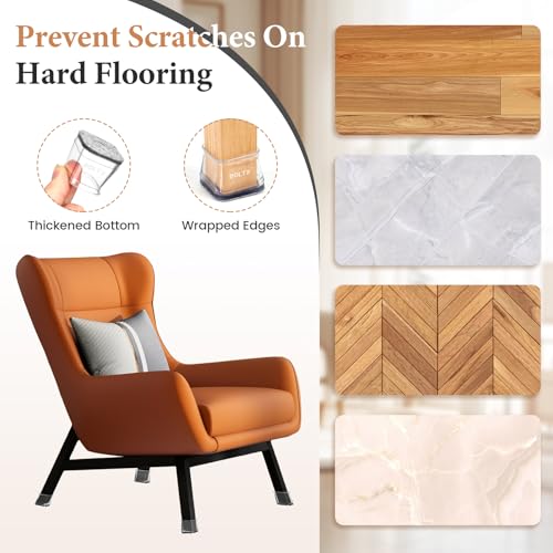 24 Pcs Chair Leg Floor Protectors Square, Silicone Furniture Leg Caps with Felt Pads for Hardwood Floors (Fit: 27-40mm) - Image 2