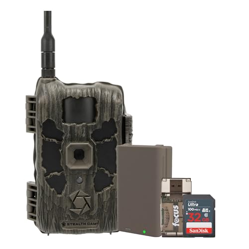 Stealth Cam 40MP Deceptor Max Cellular Trail Camera with 5,000MAH Fieldmax Lithium Rechargeable Cartridge, 32GB Memory Cards and Card Reader (4 Items) - Stealth Cam