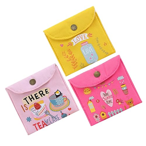 Hoement 3pcs Sanitary Napkin Storage Bag Women Toiletry Bag for Period Pads Canvas Random Style