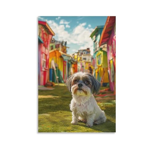 Toile Shih Tzu pour décoration murale élégante de salon en format 50x75 cm
