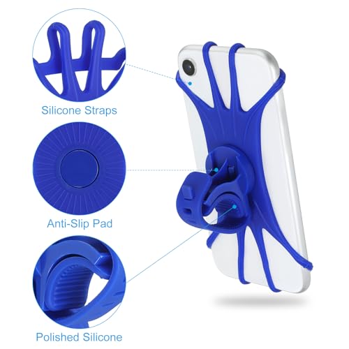 Image of PATIKIL 2Pcs Bike Phone Mount, 360 Rotation Silicone Motorcycle Phone Holder for 3 inch- 6.5 inch Phones Adjustable Phone Mount for Motorcycle Bicycle Electric Scooter, Blue