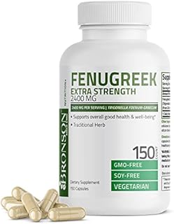 Bronson Fenugreek Seed Powder Capsules Extra Strength 2400mg per Serving, Trigonella Foenum-Graecum, Non-GMO, Soy-Free, Vegetarian, 150 Capsules
