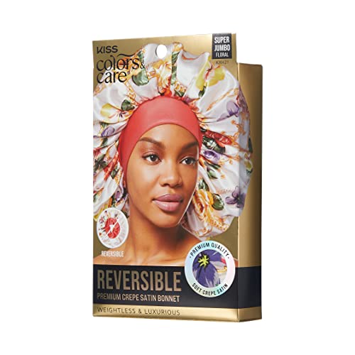 Kiss Colors & Care Reversible Hair Bonnet Super Jumbo - Floral Design, Luxurious Satin & Breathable Material For Hair Protection From Dryness, Friction & Split Ends Overnight - For All Hair Types #TOP5