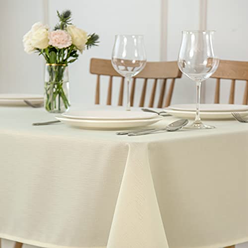 maxmill Square Tablecloth Slubby Texture Stain Resistant Waterproof Wrinkle Resistant Washable Soft Table Cloth, Decorative Fabric Table Cover for Dining Room Dinner and Parties, 52 x 52 Inch, Ivory