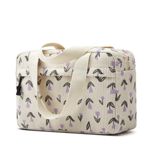 ZOEMTIU Large Makeup Bag for Women Corduroy Cosmetic bag Make up Bags Zipper Pouch with handle Cosmetic Organizer Toiletry Bag for Travel Storage(Tulip Purple