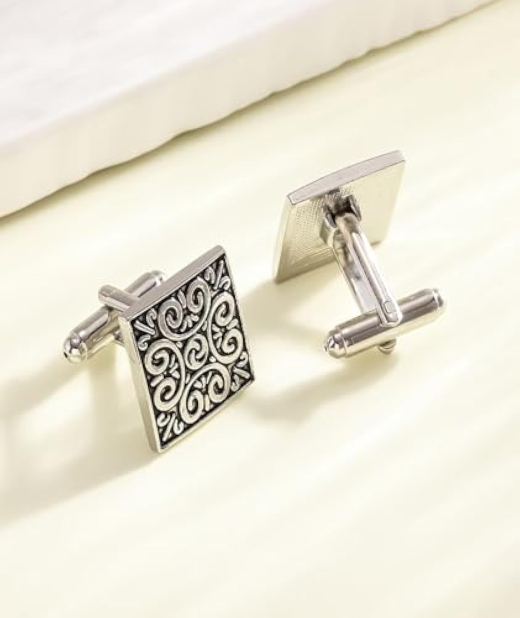 Men's Square Roman Pattern Cuff Links Set for Formal Wear