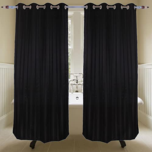Image of 182 cm (6 ft) Waterproof Shower Curtain with Eyelets | Window Polyester Fabric Strips Design | Black Colour | (Pack of 2) | Waterproof Fabric Bathroom Shower Curtain | 182 L x 121 W cm