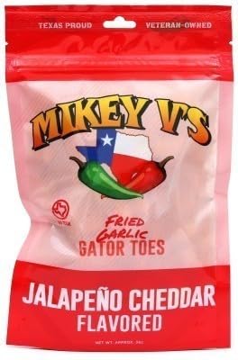 Mikey V's Jalapeno Cheddar "Gator Toes", Deep Fried Garlic Snacks, 3.9oz.
