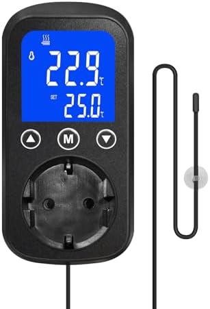 KETOTEK KT2100 Controlador PID Temperatura con Atenuación Termostato 2A 460W Sonda Impermeable para Terrario, Reptiles, Acuario, Lámpara Calor