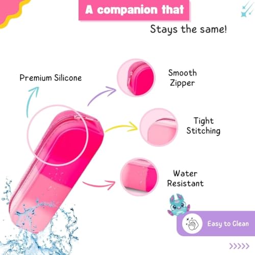 Image of Silicone Pencil Box Pouch for Girls & Boys | Aesthetic Pouches for Stationery for School | Pencil Case Pouch | Pencil Bag for School | Pen Pencil Pouches for College Girls Boys, Pink