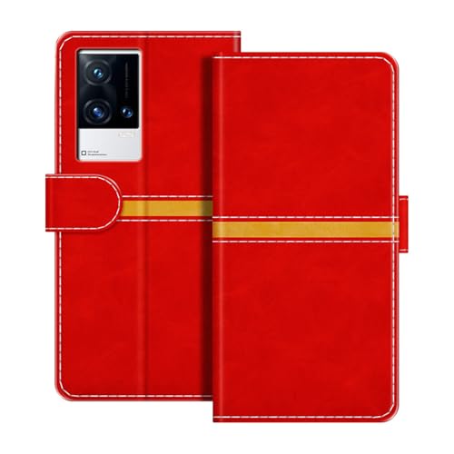 ESACMOT ���U�[�E�H���b�g�P�[�X Vivo iQOO 8 Pro �Ƃ̌݊������� ���X�g���C�v�f�U�C�� �J�[�h���[�t�� �}�O�l�b�g���蒠�^�J�o�[ (���b�h)