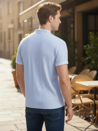 Image of Leriya Fashion Premium Cotton Shirt for Man | Mandarin Collar Short Sleeve Button Closure Tshirt | Casual T-Shirt Textured Knit for Office, College, Travel Outfit | Men Regular Fit Shirts