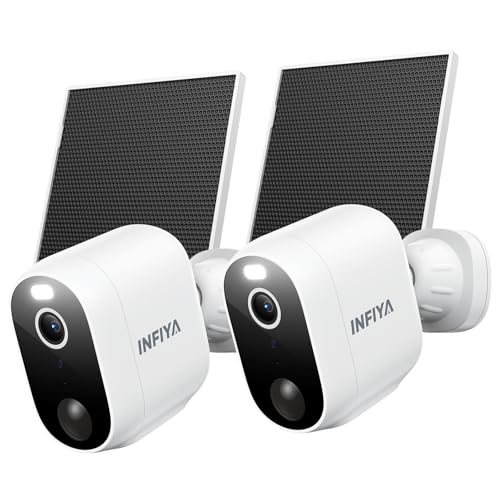 INFIYA Solar Camera Outdoor Wireless-2.4GHz Wi-Fi Outside Cameras for Home Security, PIR Motion Detection, Siren Alarm, 2K Color Night Vision, SD & Cloud Storage(Optional), Work with Alexa, Z1 2P