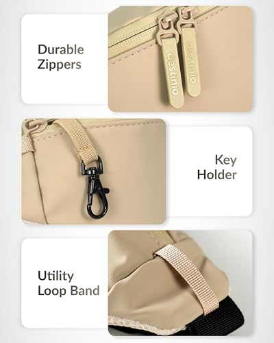 Image of Destinio Waist Bag for Man Woman - Anti Theft, Waterproof Zippers and Back Pocket - Large Travel Waist Pouch, Fanny Pack, Belt & Hip Bag for Hiking, Passport, Gym (Beige)