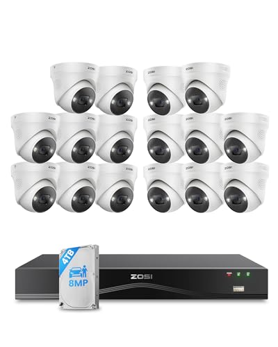 ZOSI 4K PoE Security Camera System with Face/Person/Vehicle Detection, 16 x 4K Outdoor IP Dome...