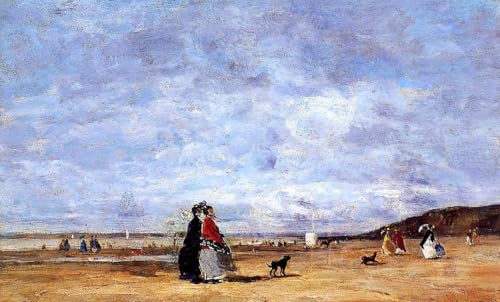 DTAUPREB Kits de pintura por números para principiantes Eugene Boudin mujeres en la playa, lienzo de pintura al óleo con pinceles, pigmento acrílico