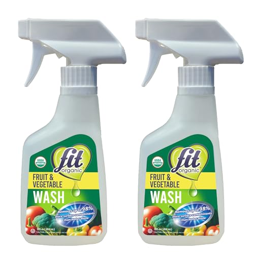 FIT Organic Fruit and Vegetable Wash Spray – USDA Certified Organic & Kosher Produce Cleaner – Removes 98% Pesticides, Waxes & Contaminants–Family & Pet Safe, Natural & Chemical-Free–12 Fl Oz (2-Pack)