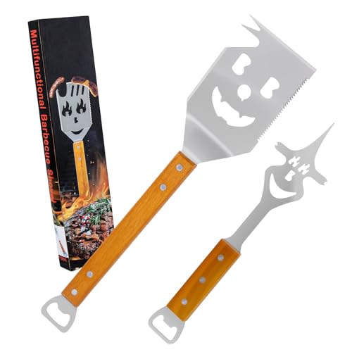 Landrip Barbecue Accessori,set di 2 utensili multifunzione per barbecue, con spatola, pinze, forchetta per grigliare picnic e campeggio, regali per barbecue per uomini