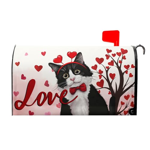 Valentine's Day Mailbox Covers Magnetic Cat and Love Heart Tree Mailbox Cover Standard Size 18 X 21 Inch Happy Valentines Day Holiday Wrap Post Letter Box Decorative for Outdoor Home Garden Yard