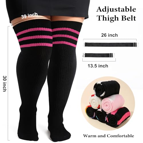 Plus Size Womens Thigh High Socks for Thick Thighs, Striped Over Knee Knit Leg Warmers, Extra Long High Stockings2