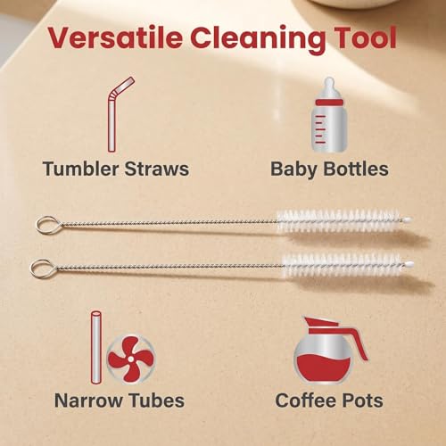 Image of CYHTSHFZ 2 Pack Straw Cleaner Brush, Reusable Stainless Steel Handles, Nylon Bristles, 10.6 Inches Long, 0.47 Inches Wide, for Stanley Mug 40, 30, 20 oz, Sippy Cup, Water Bottle and Tubes, Clear