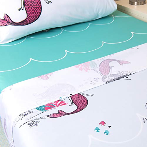 Jumpoff Jo – Twin Sheet Set (3 Pcs) – 1 Fitted Sheet, 1 Flat Sheet, & 1 Pillow Case – Hypoallergenic, Breathable, Microfiber Kids Bedding – Moonlight Mermaid #TOP4