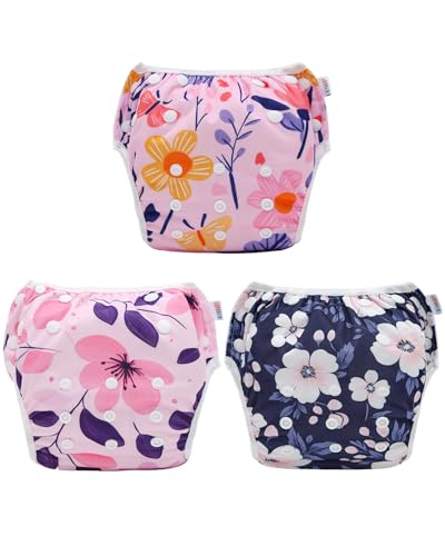 Image of ALVABABY Large Cloth Swim Diaper 3pcs Baby/Toddler/Infant Snap Reusable Adjustable Swimming Diaper Baby Shower Gifts Baby Boy and Girl 3ZSWY54