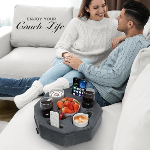 Coussin porte-gobelet octogonal gris pour canapé et lit - 2