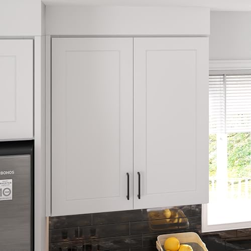 Image of Furinno Shaker Wall Kitchen Cabinet 2-Doors-2 Shelves, Ready to Assemble, 12 D x 33 W x 36 H, White