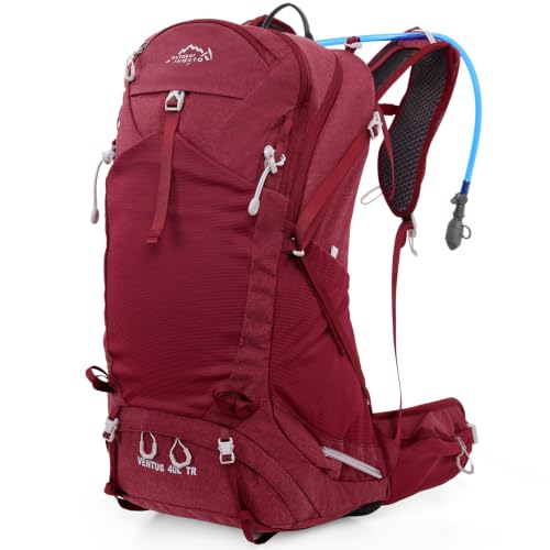 IX INOXTO Hiking Backpack, 26L/40L Waterproof Hiking Daypack with 3L Water Bladder and Rain Cover, Lightweight Travel Camping Backpack for Men Women (Red)