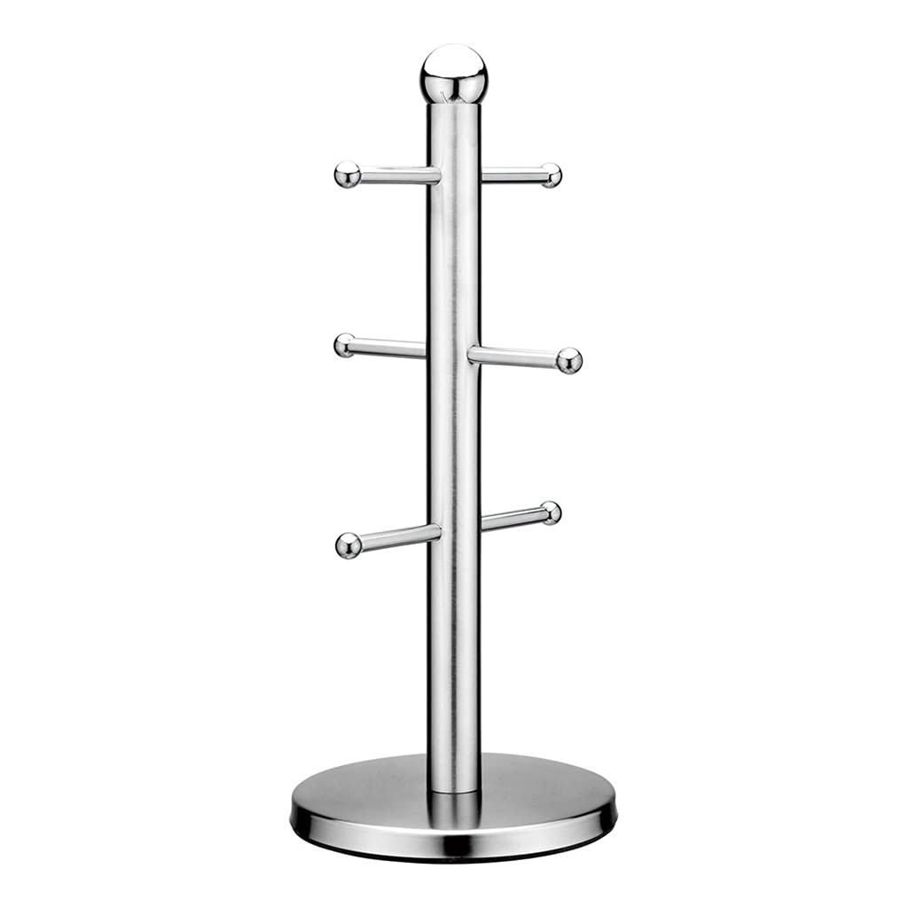 KAHDGSS 6 Cup Mug Tree Holder Tabletop Coffee Tea Kitchen Storage Rack Silver with Non-Sip Base Drinkware Shelf for Home Kitchen Mug Hanging Shelf