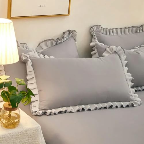 HEIYA Fronha de renda com folhos, respirável e suave, 48 x 74 cm, princesa/príncipe/Contos de fadas/jovem, poliéster/algodão, ecológico, estampado