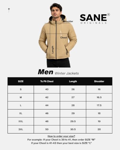 Image of SANE Men's Hooded Puffer Jacket, Quilted Winter Coat, Warm and Lightweight, Detatchable Cap