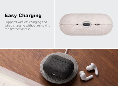 Image of Haobobro Handmade Case - for AirPods Pro 3 Case Cover - Selected Skin-Friendly Vegan Leather, Woolen Fabric Cloth Style, Drop Protective Hard Cover for AirPods Pro 3rd Generation Earbuds - White