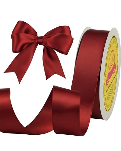 Image of Double Face Satin Ribbon 1 inch X 25 Yards Polyester Burgundy Ribbon for Gift Wrapping Very Suitable for Weddings Party Hair Bow Invitation Decorations and More