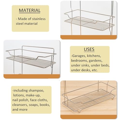 Image of Krevia 3 Tier Multifunctional Storage Rack for Kitchen | Free Standing & Hanging Stainless Steel Spice Organizer | Stackable and Practical Fruit Rack for Kitchen, Pantry, Bathroom (Silver)